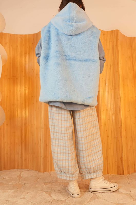 Mara Luxury Faux Fur Hooded Gilet Baby Blue